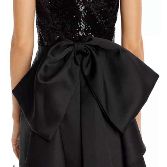 EUC Adrianna Papell Black Sequin Evening Gown with Oversized Bow Back - Picture 3 of 11